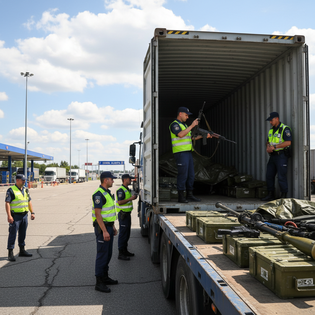 Arme și lansatoare confiscate dintr-un container