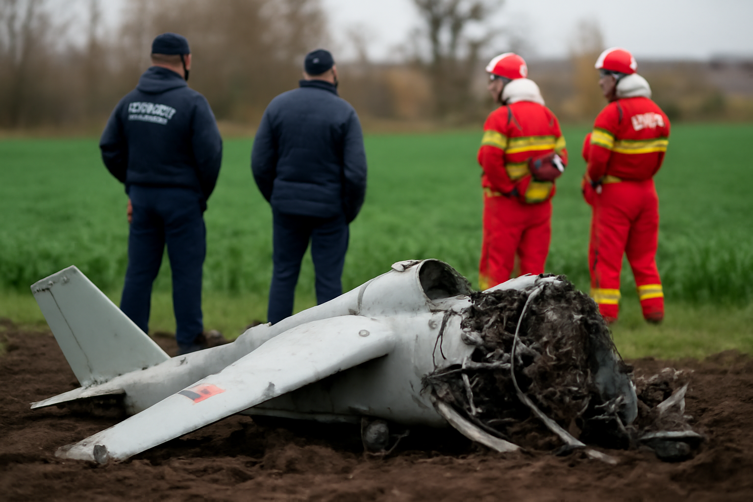 Primele imagini cu drona rusească căzută la Puiești, Vaslui