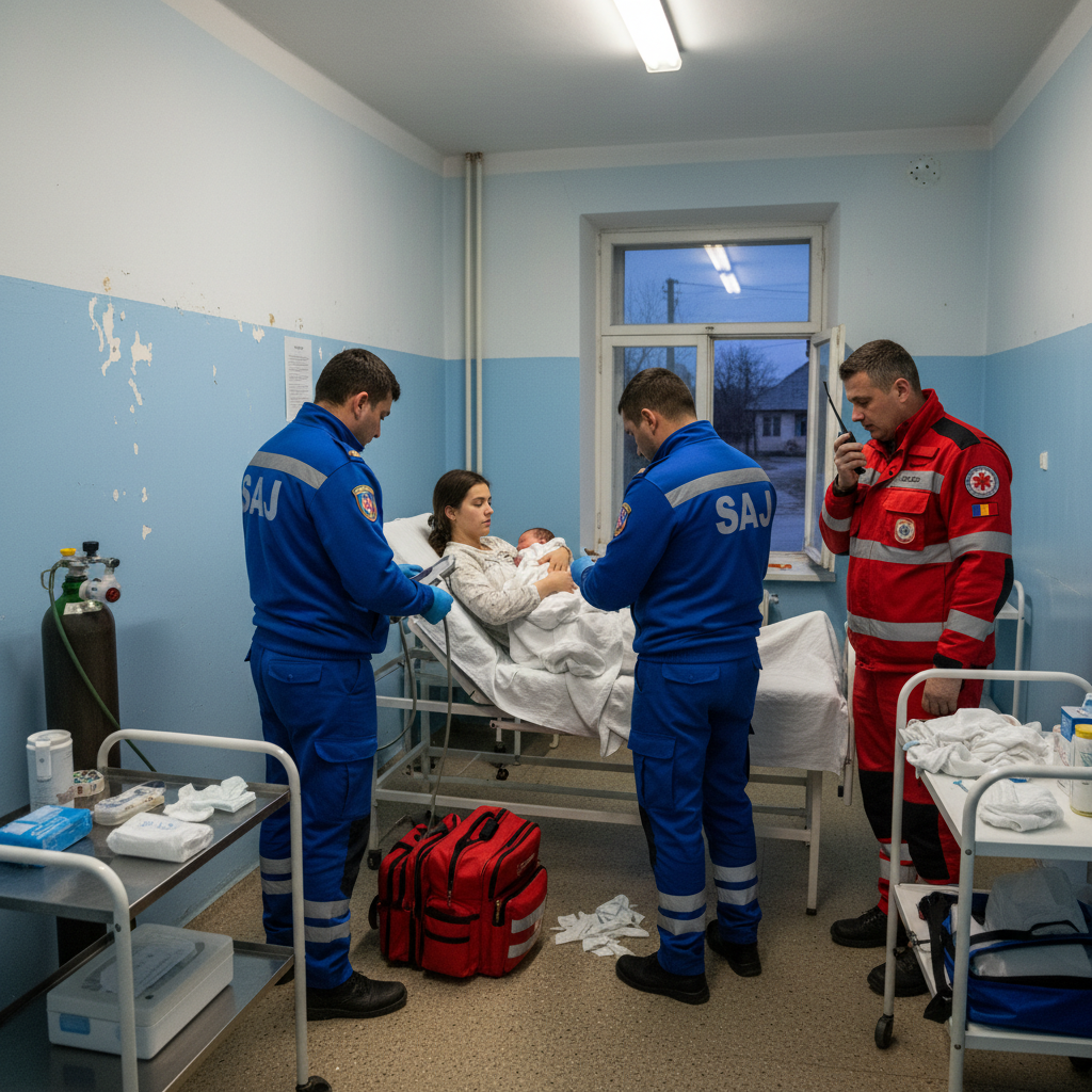 tânără de 20 de ani asistată de echipajele SAJ și SMURD în centrul de permanență